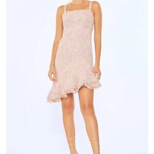 Likely Pink Tweed Sleeveless Ruffle Manon Asymmetrical Hem Dress 8